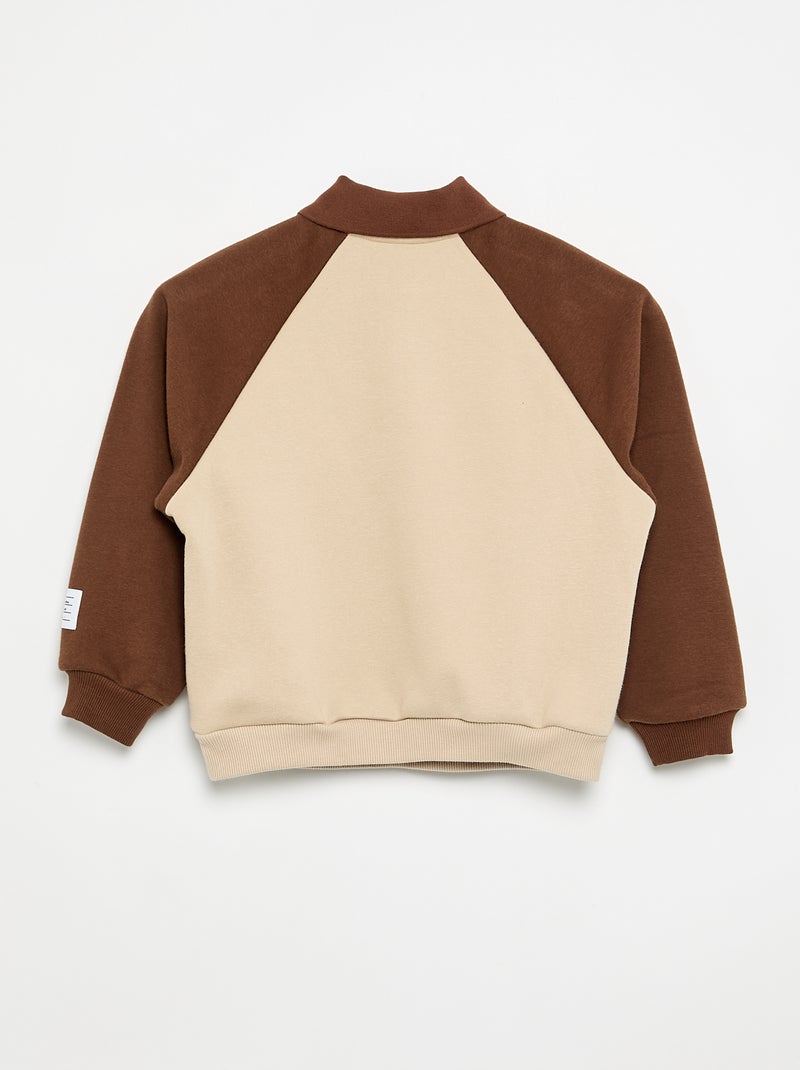 Sweatshirt com gola polo e mangas raglan compridas Castanho - Kiabi