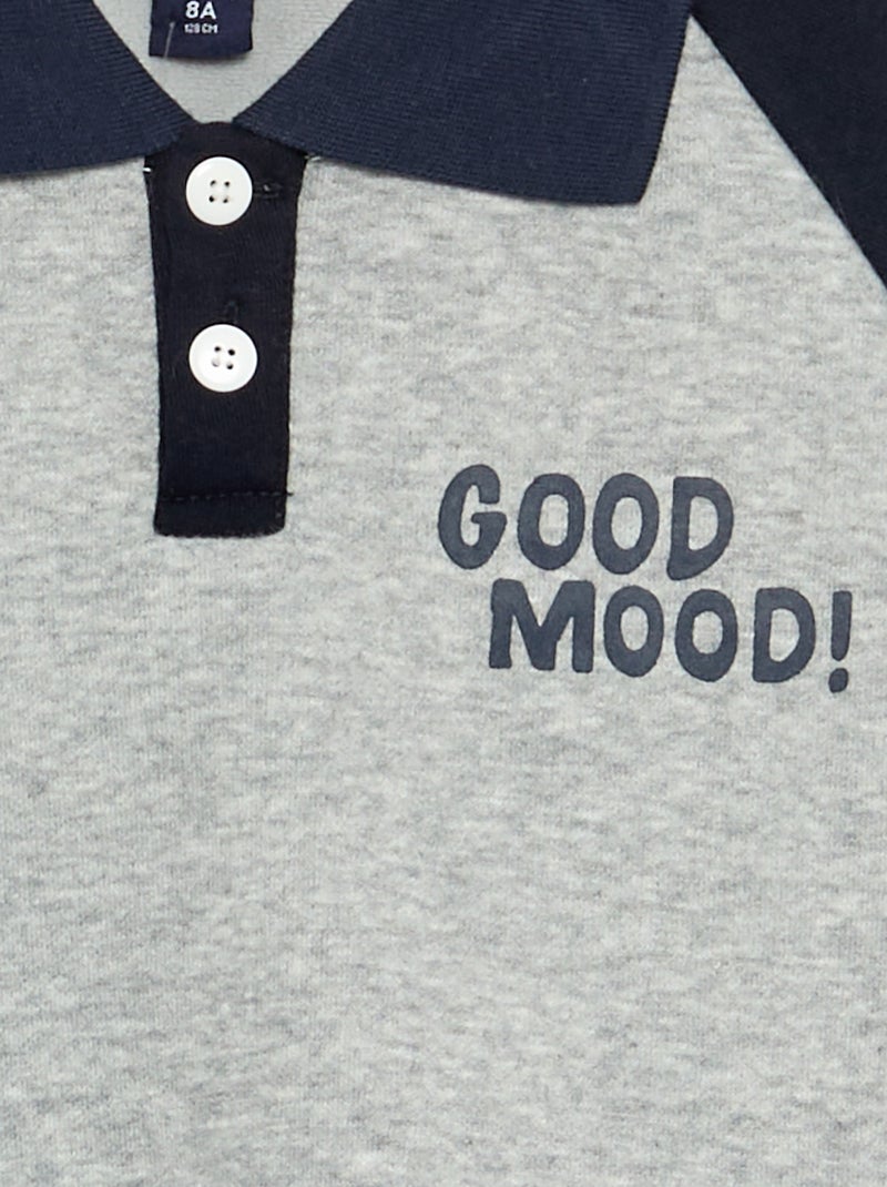 Sweatshirt com gola polo e mangas raglan compridas Cinza - Kiabi