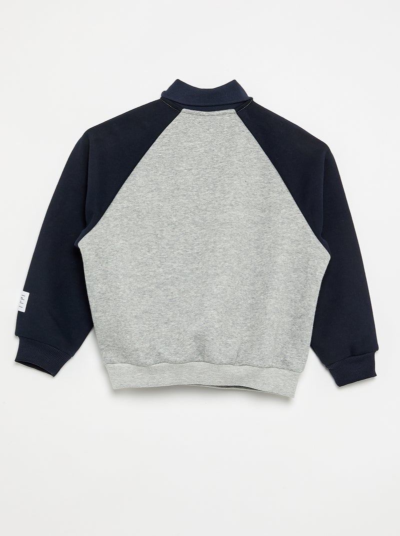 Sweatshirt com gola polo e mangas raglan compridas Cinza - Kiabi