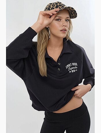 Sweatshirt com gola polo, manga comprida e corte relaxed busem