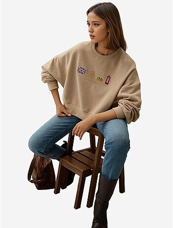 Sweatshirt com gola redonda bordado hiccup