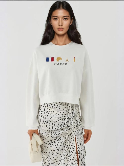 Sweatshirt com gola redonda bordado hiccup - Kiabi Sweatshirt com gola redonda bordado hiccup - Kiabi