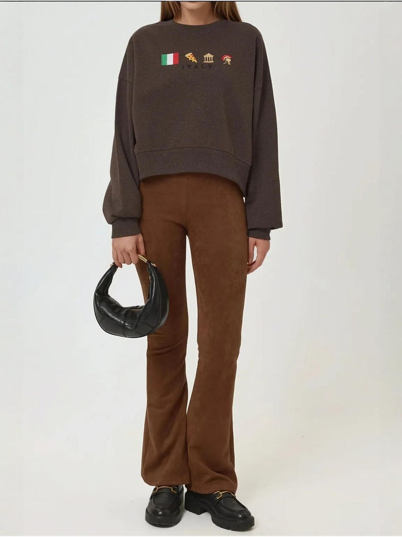 Sweatshirt com gola redonda bordado hiccup Castanho-escuro - Kiabi