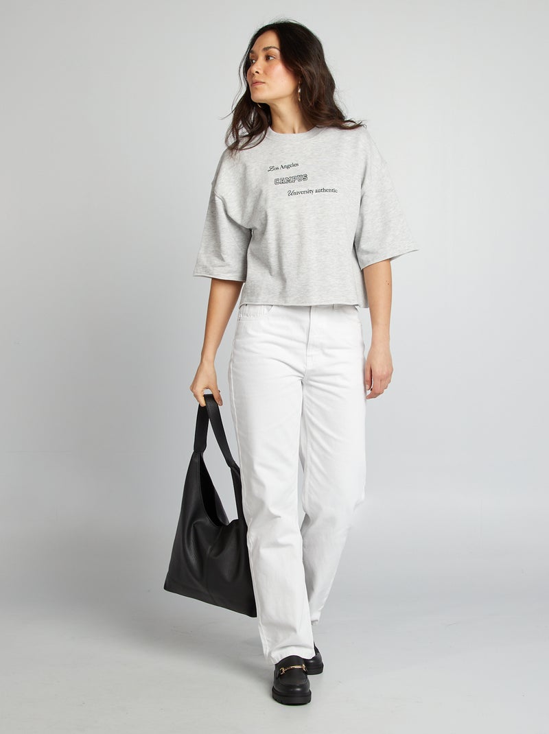 Sweatshirt com gola redonda de manga curta Los Angeles CINZA - Kiabi