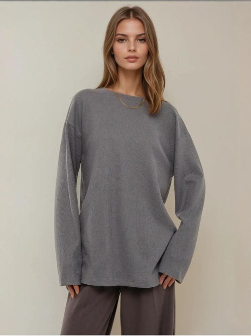 Sweatshirt com gola redonda e waffle - Kiabi