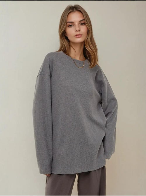 Sweatshirt com gola redonda e waffle - Kiabi
