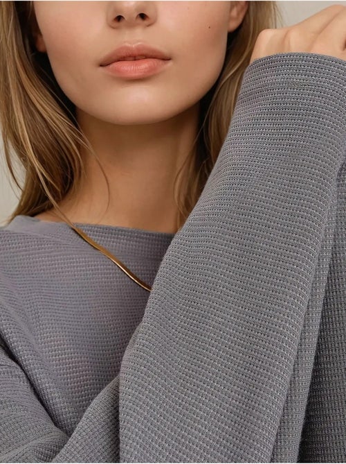 Sweatshirt com gola redonda e waffle - Kiabi