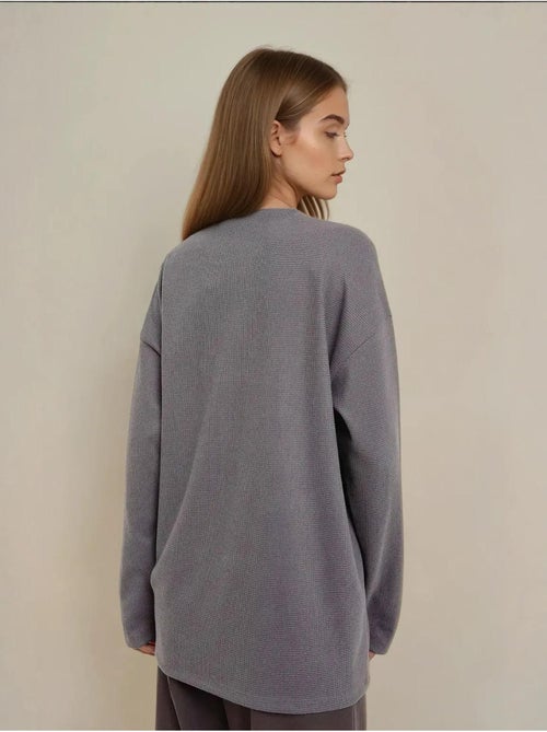 Sweatshirt com gola redonda e waffle - Kiabi