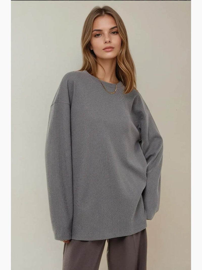 Sweatshirt com gola redonda e waffle hiccup Cinza - Kiabi