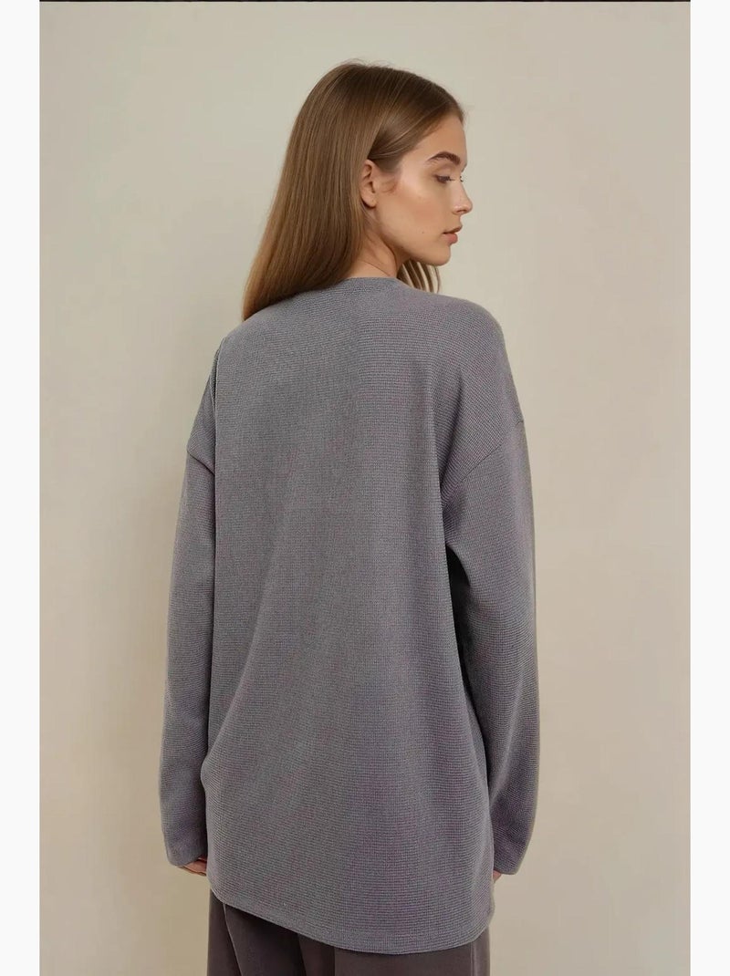 Sweatshirt com gola redonda e waffle hiccup Cinza - Kiabi