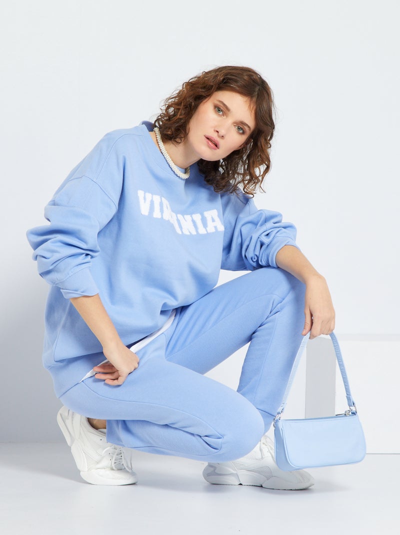 Sweatshirt com gola redonda em moletão AZUL - Kiabi