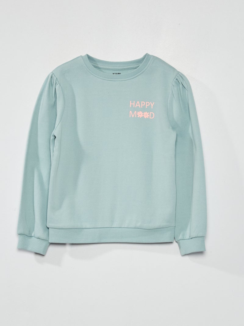 Sweatshirt com gola redonda em moletão AZUL - Kiabi