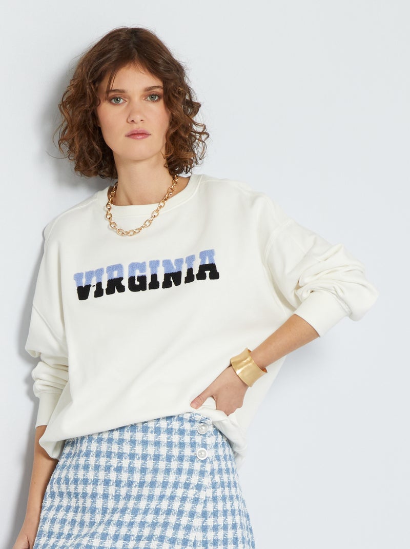Sweatshirt com gola redonda em moletão BRANCO - Kiabi