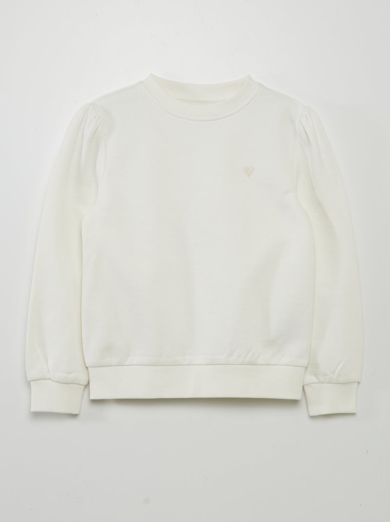 Sweatshirt com gola redonda em moletão BRANCO - Kiabi