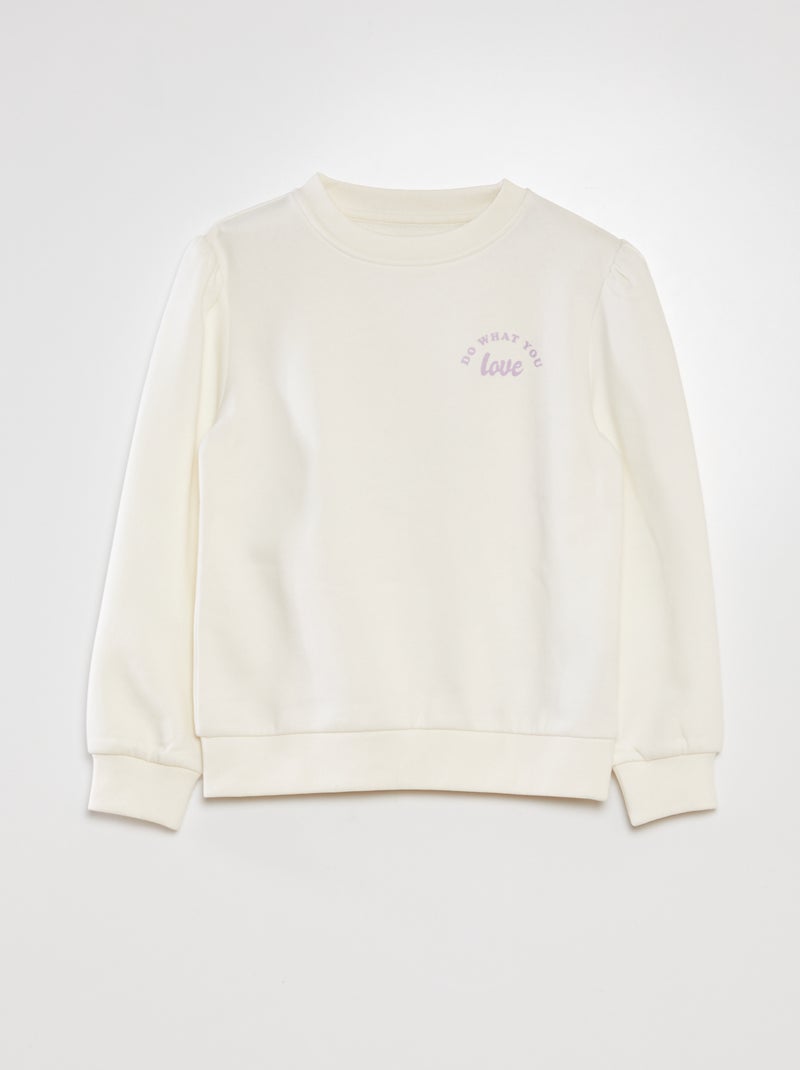 Sweatshirt com gola redonda em moletão BRANCO - Kiabi