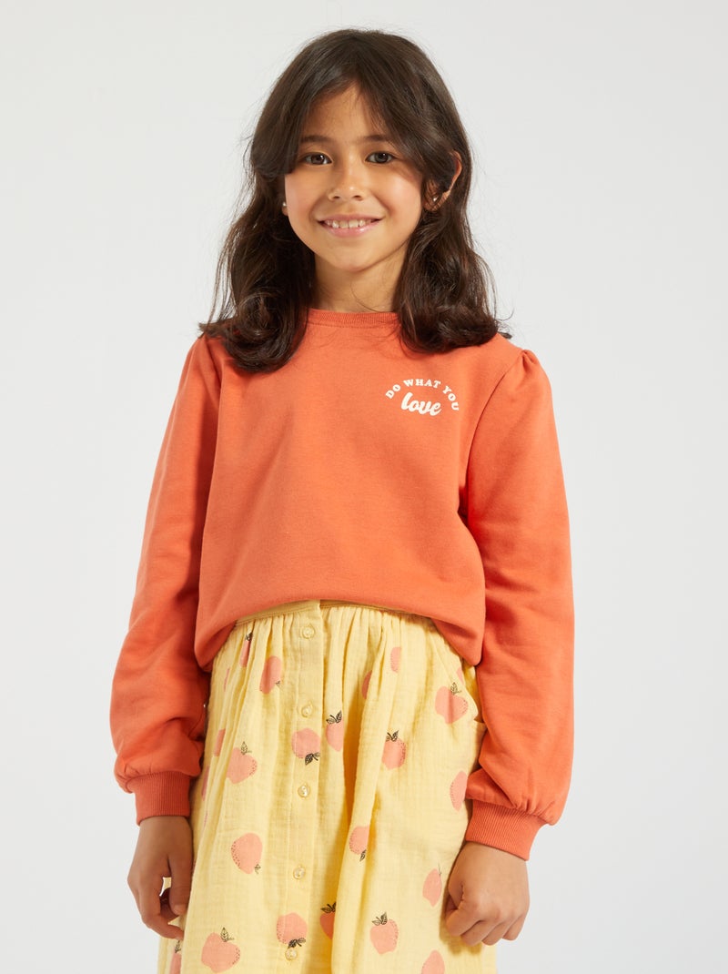 Sweatshirt com gola redonda em moletão LARANJA - Kiabi