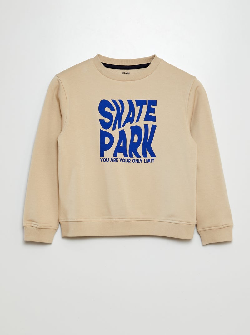 Sweatshirt com gola redonda estampada BEGE - Kiabi