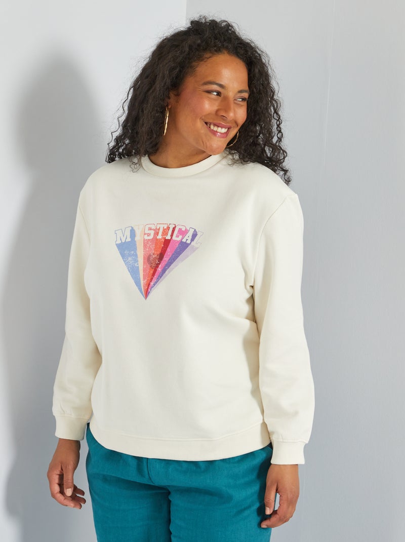 Sweatshirt com gola redonda estampada BRANCO - Kiabi