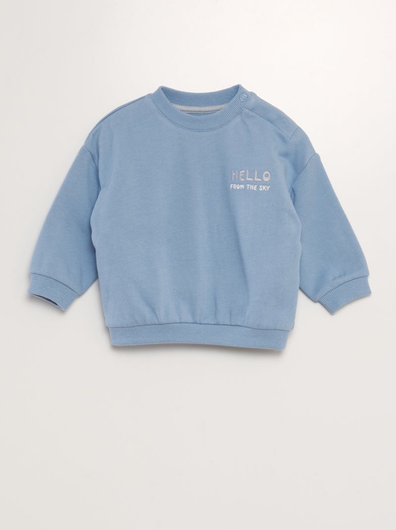 Sweatshirt com gola redonda estampada e bordada AZUL - Kiabi