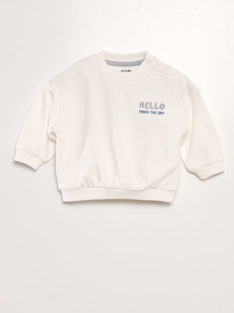Sweatshirt com gola redonda estampada e bordada BRANCO - Kiabi
