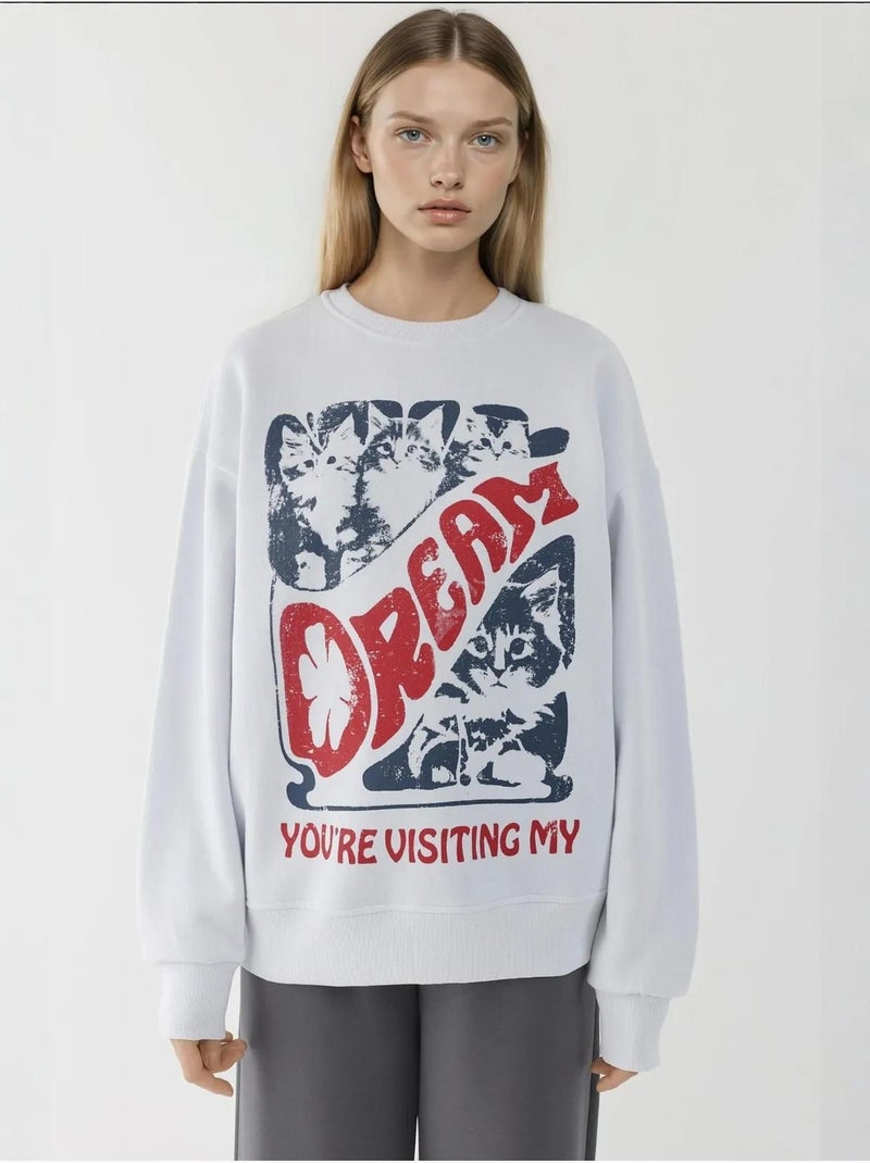 Sweatshirt com gola redonda estampada hiccup Branco sujo - Kiabi