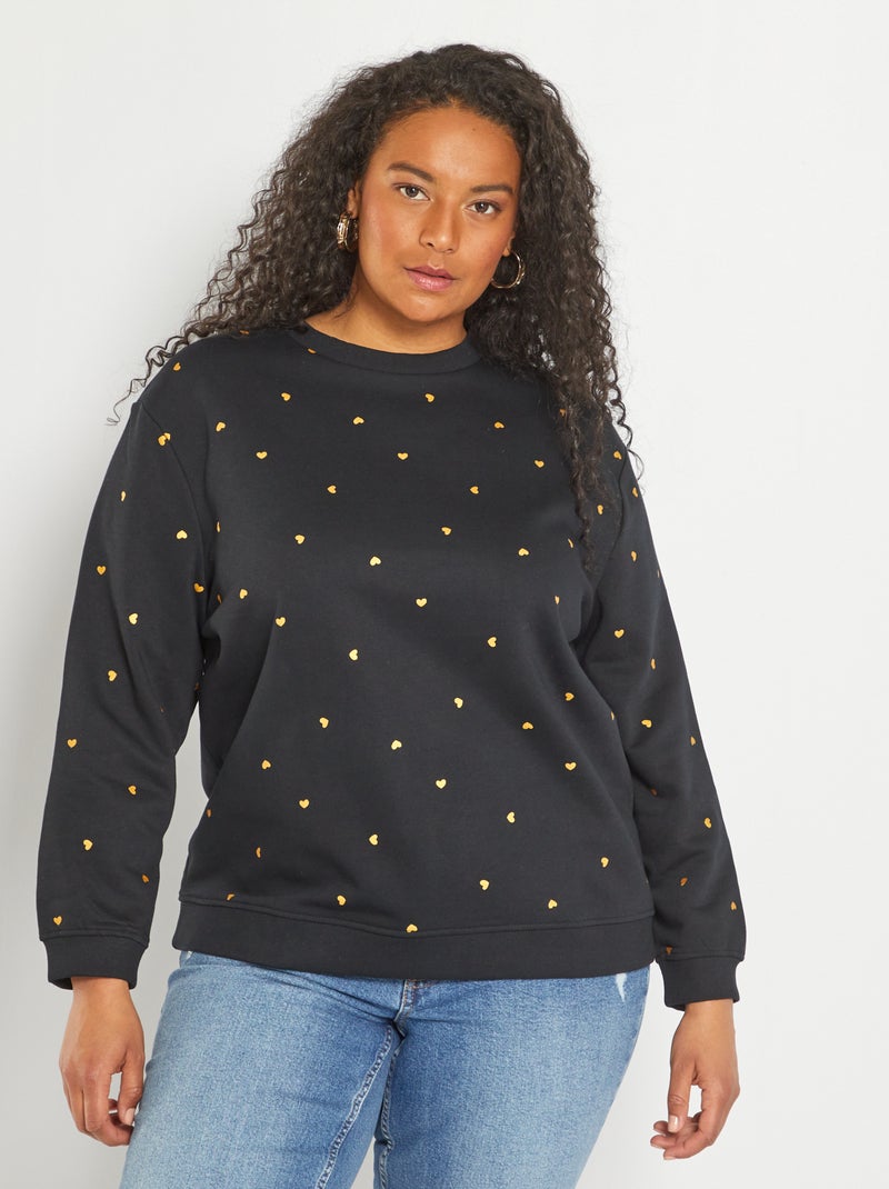 Sweatshirt com gola redonda estampada PRETO - Kiabi