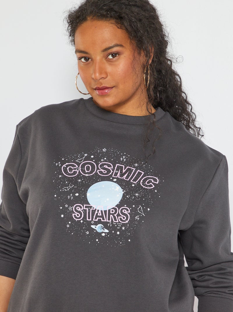 Sweatshirt com gola redonda estampada PRETO - Kiabi