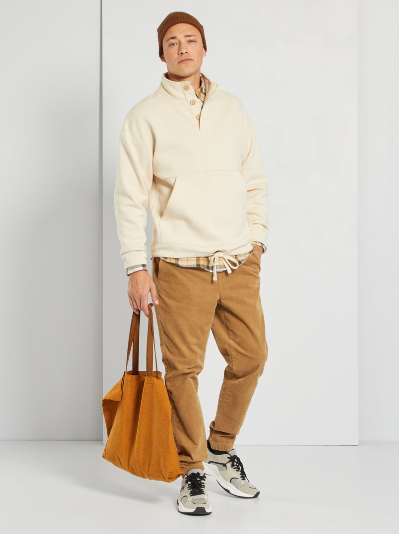 Sweatshirt com gola subida com botões bege - Kiabi
