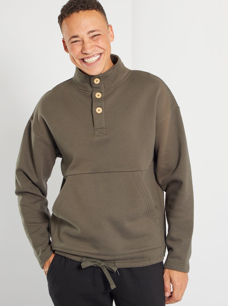 Sweatshirt com gola subida com botões CAQUI - Kiabi