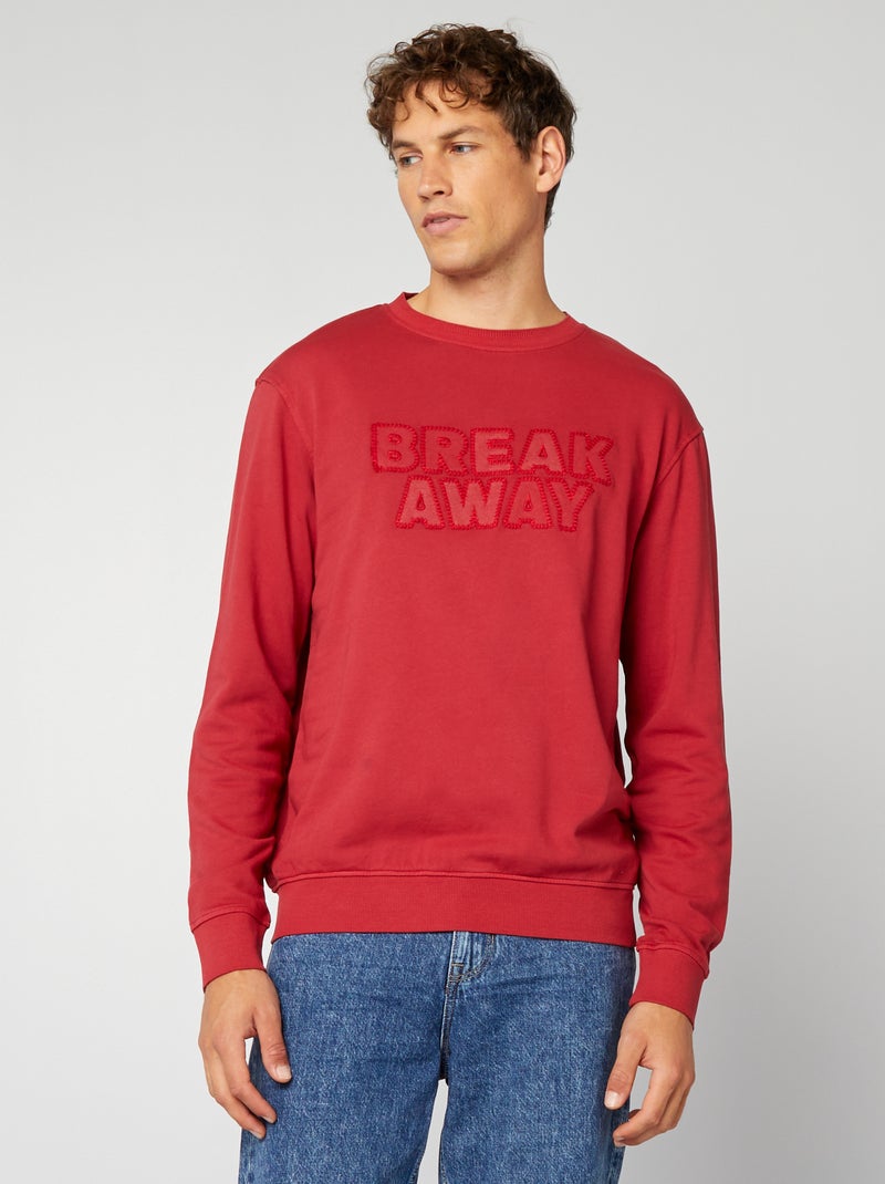 Sweatshirt com inscrições bordadas VERMELHO - Kiabi