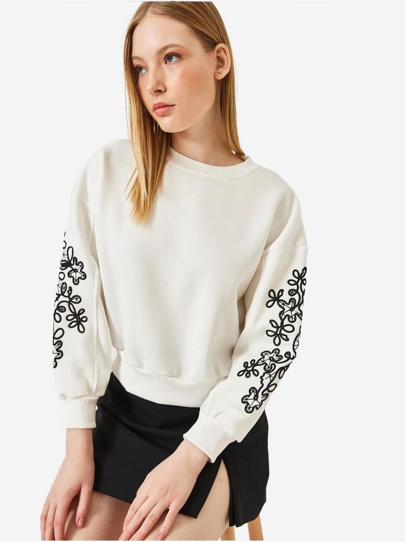 Sweatshirt com manga bordada lucci Bege-argila - Kiabi