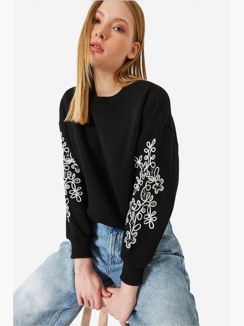Sweatshirt com manga bordada lucci Preto - Kiabi