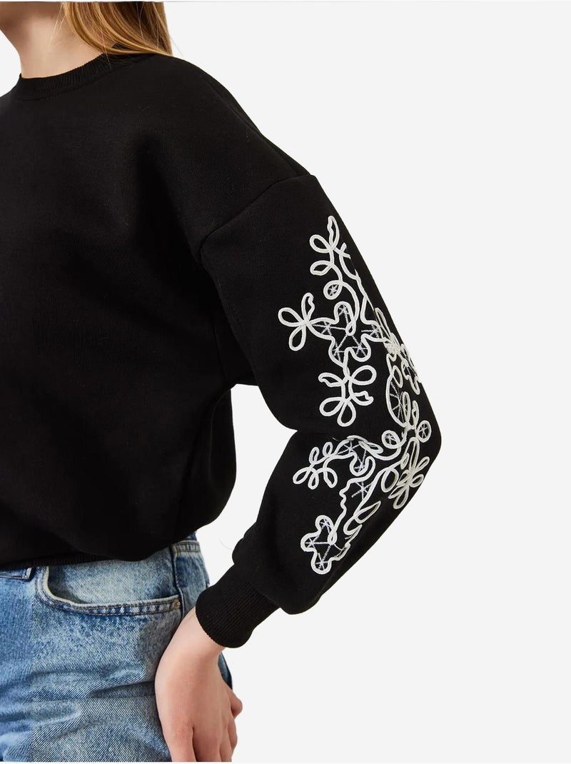 Sweatshirt com manga bordada lucci Preto - Kiabi