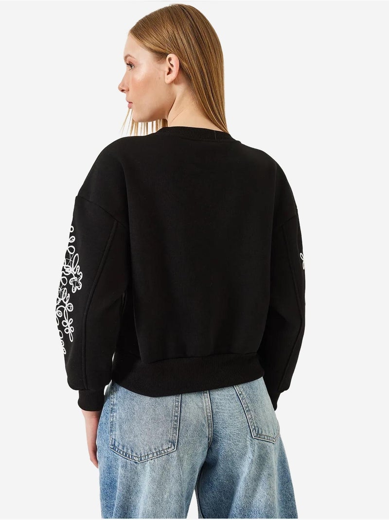 Sweatshirt com manga bordada lucci Preto - Kiabi