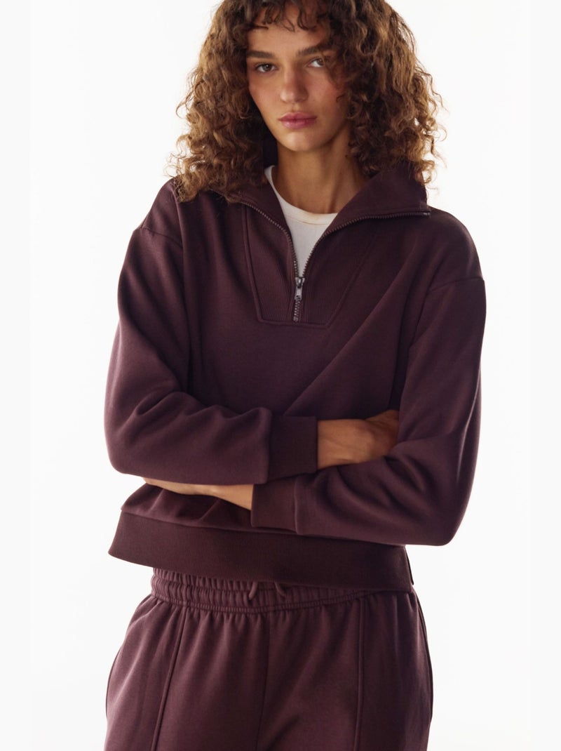 Sweatshirt com meio fecho e interior cardado penti Vermelho bordô - Kiabi