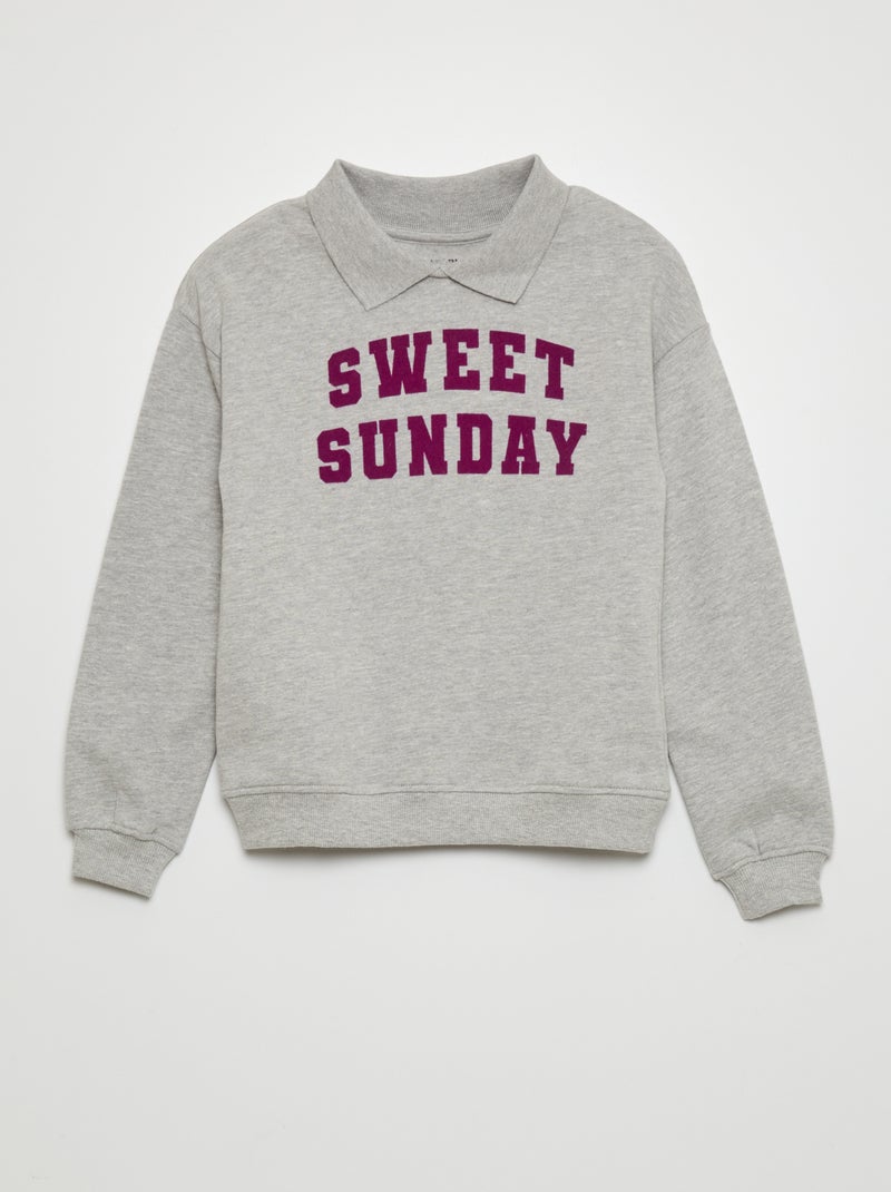 Sweatshirt com mensagem com gola de polo CINZA - Kiabi