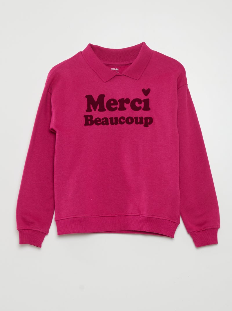 Sweatshirt com mensagem com gola de polo ROSA - Kiabi
