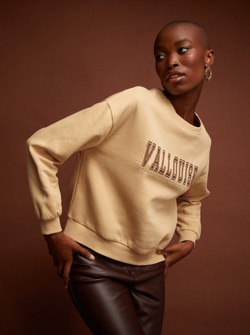 Sweatshirt com mensagem 'Vallouise' BEGE - Kiabi