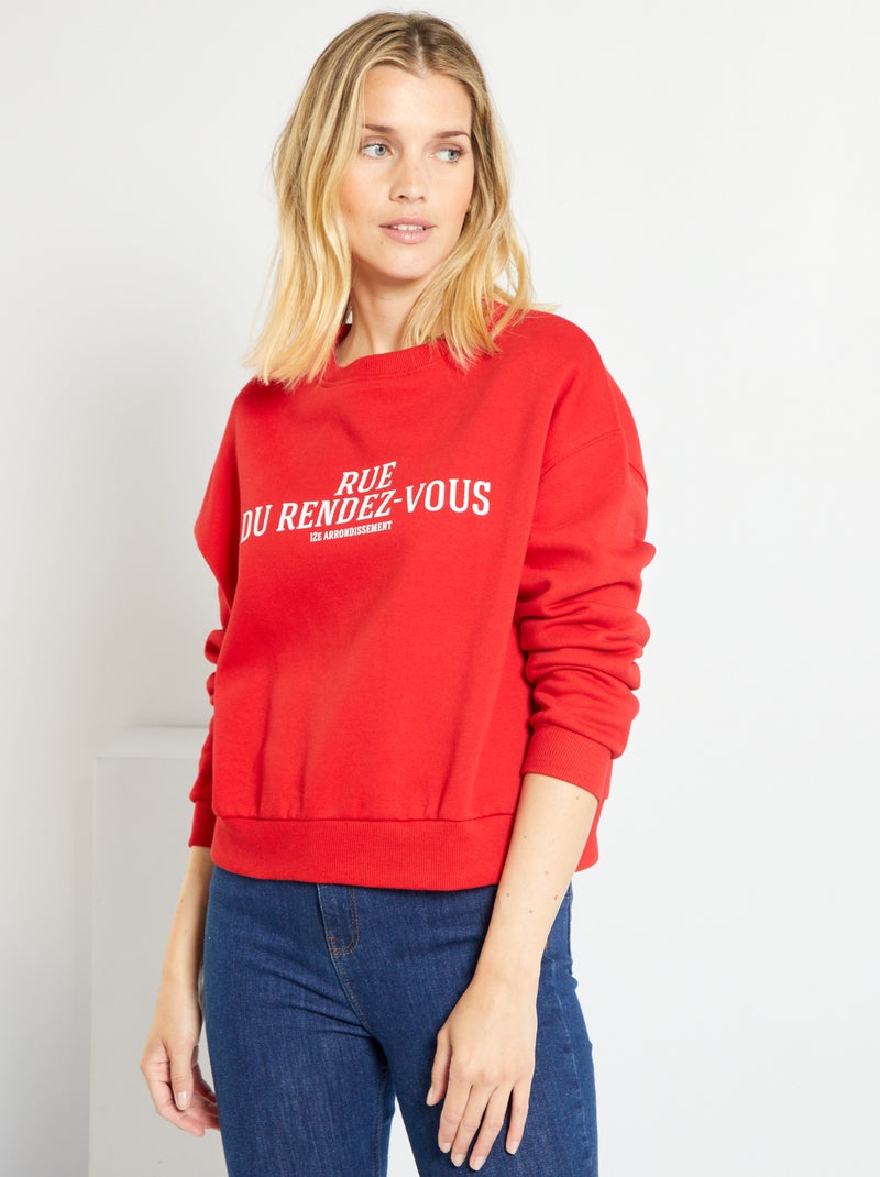 Sweatshirt com mensagem 'Vallouise' VERMELHO - Kiabi