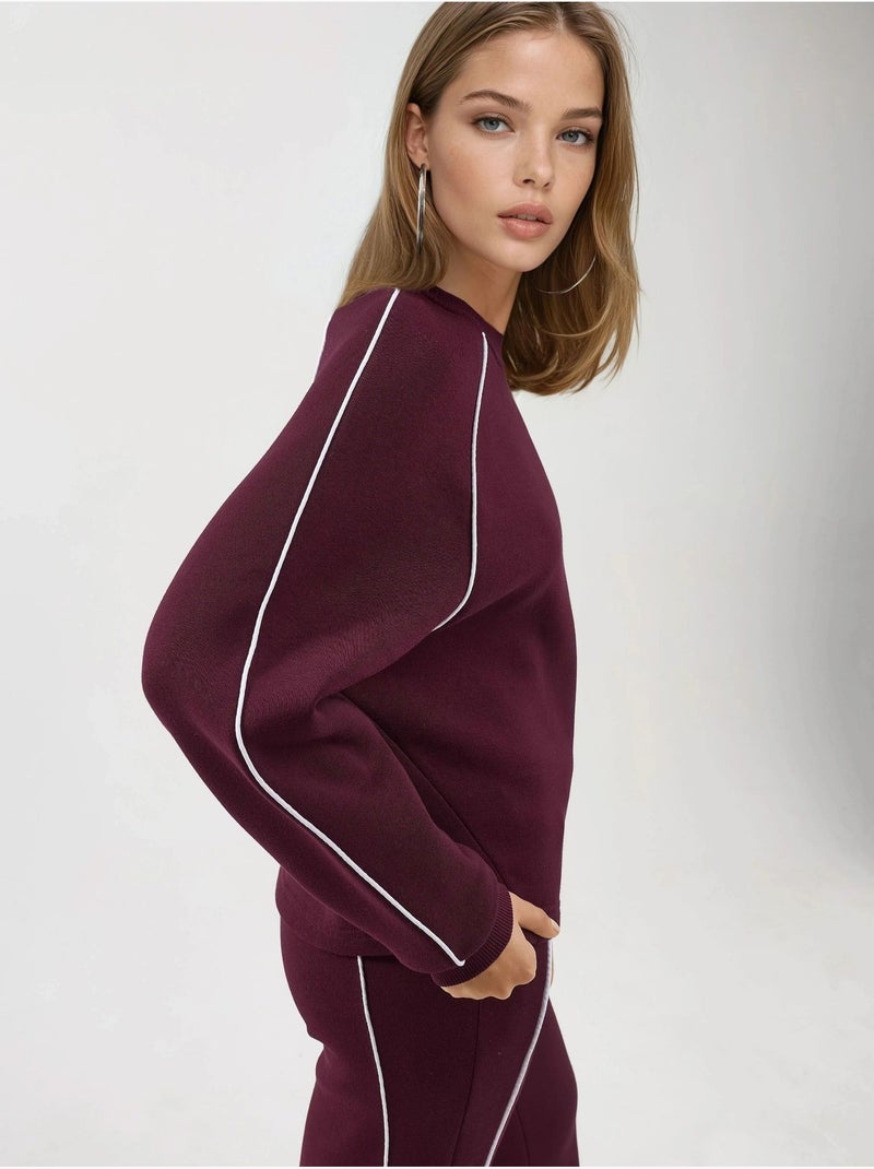 Sweatshirt com vivo contrastante e manga comprida busem Vermelho bordô - Kiabi