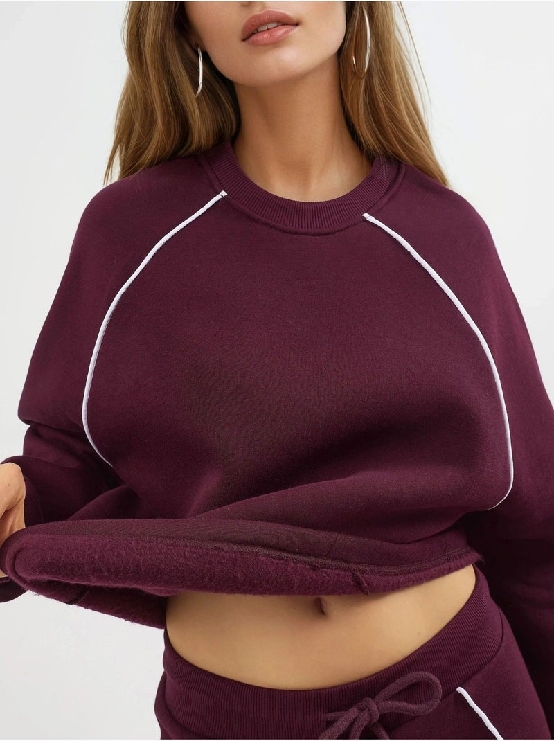 Sweatshirt com vivo contrastante e manga comprida busem Vermelho bordô - Kiabi