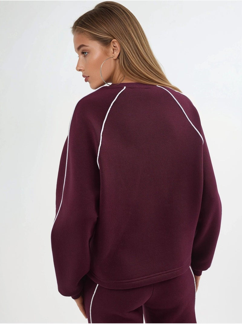 Sweatshirt com vivo contrastante e manga comprida busem Vermelho bordô - Kiabi