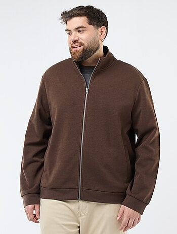 Sweatshirt com zíper e gola alta lisa em algodão