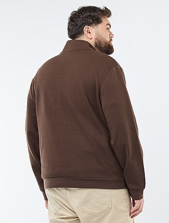 Sweatshirt com zíper e gola alta lisa em algodão