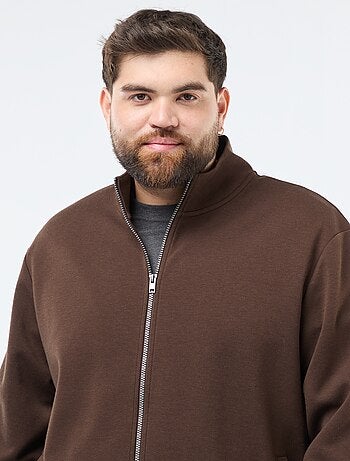 Sweatshirt com zíper e gola alta lisa em algodão