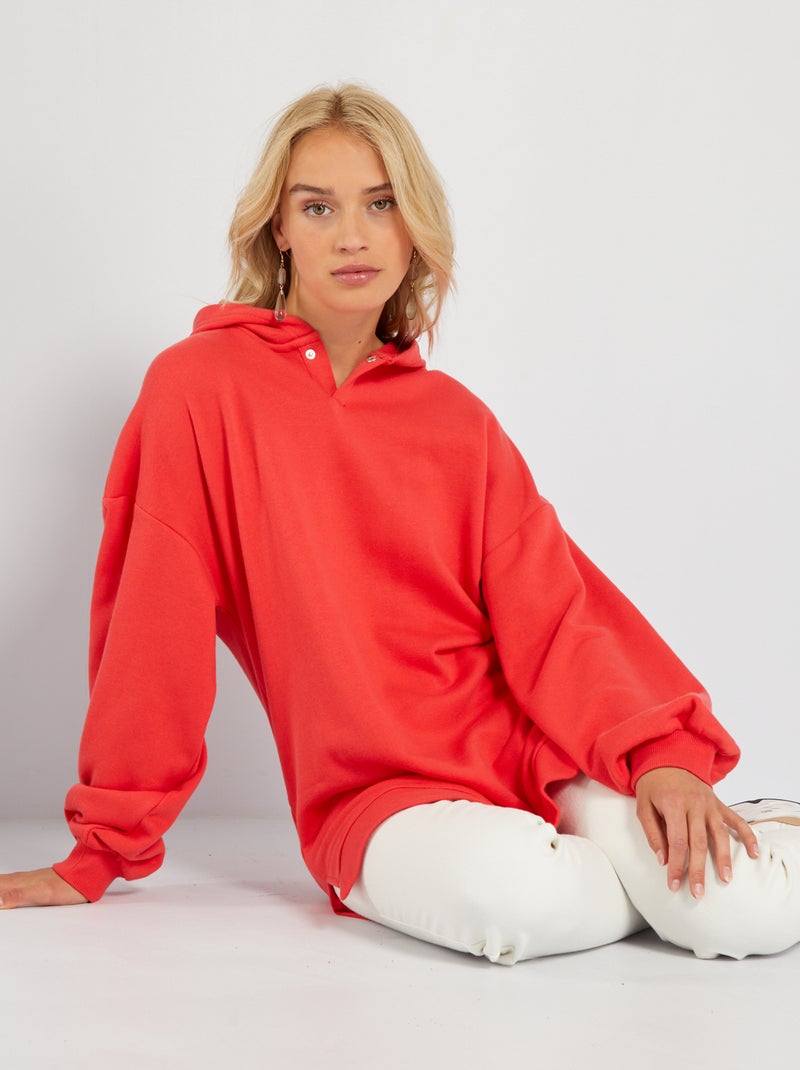 Sweatshirt comprida com capuz VERMELHO - Kiabi