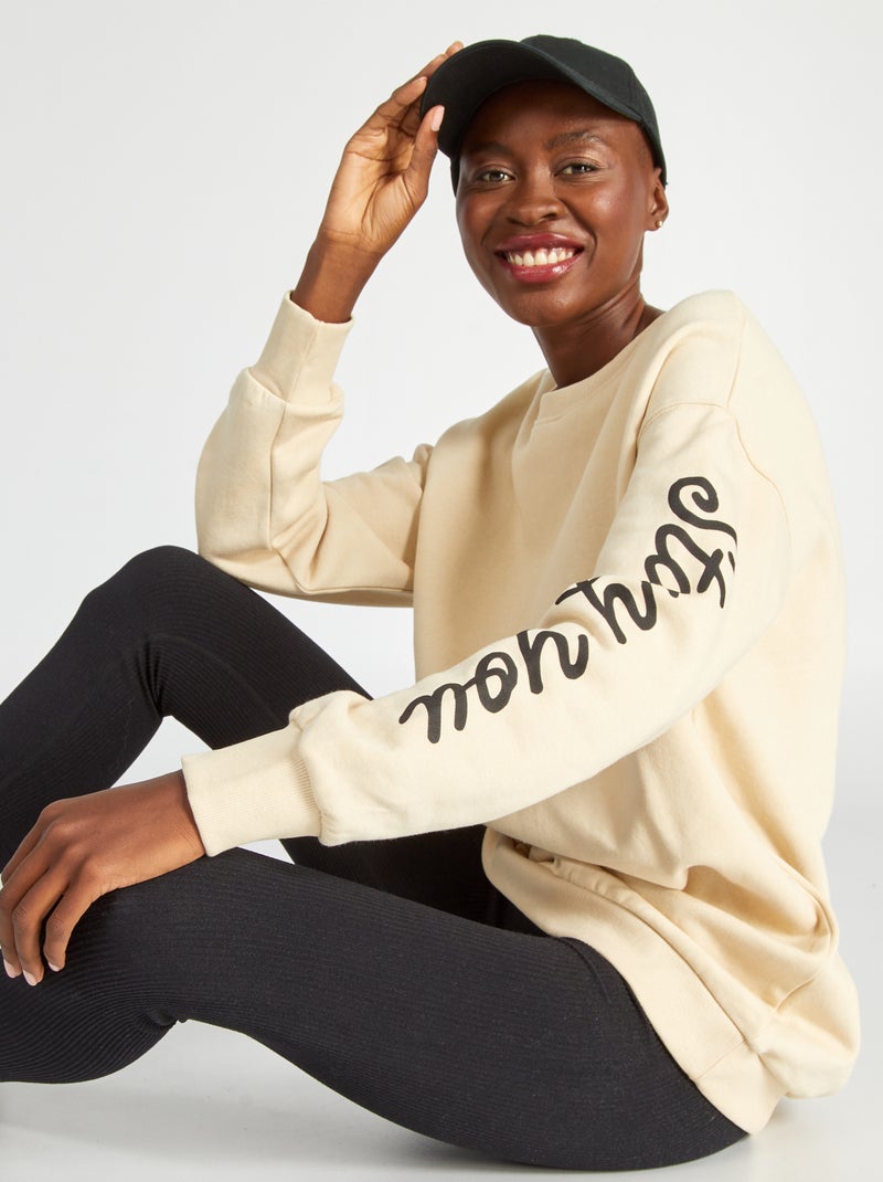 Sweatshirt comprida em moletão BEGE - Kiabi