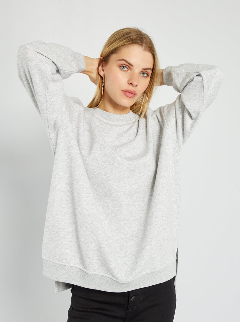 Sweatshirt comprida em moletão CINZA - Kiabi