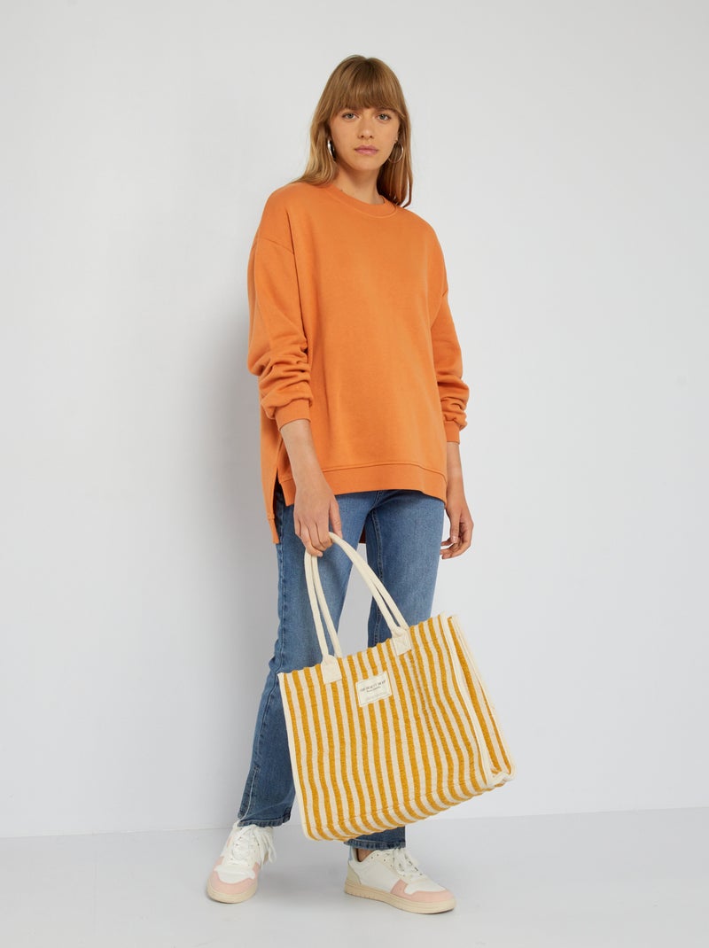 Sweatshirt comprida em moletão LARANJA - Kiabi