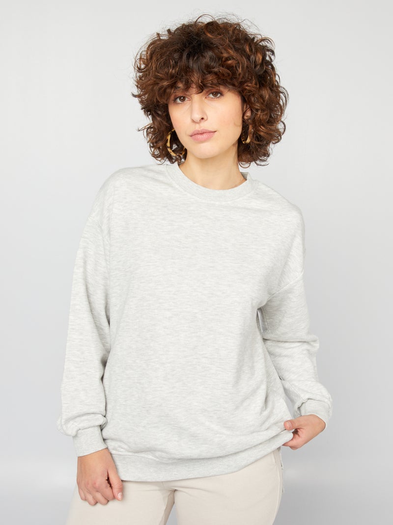Sweatshirt comprida em moletão leve CINZA - Kiabi